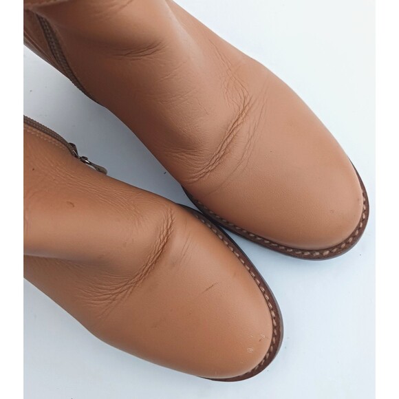 Jorge Bischoff Tan Leather Ankle Boot Gold Buckle Strap Block Heel Sz 6 - Picture 5 of 13